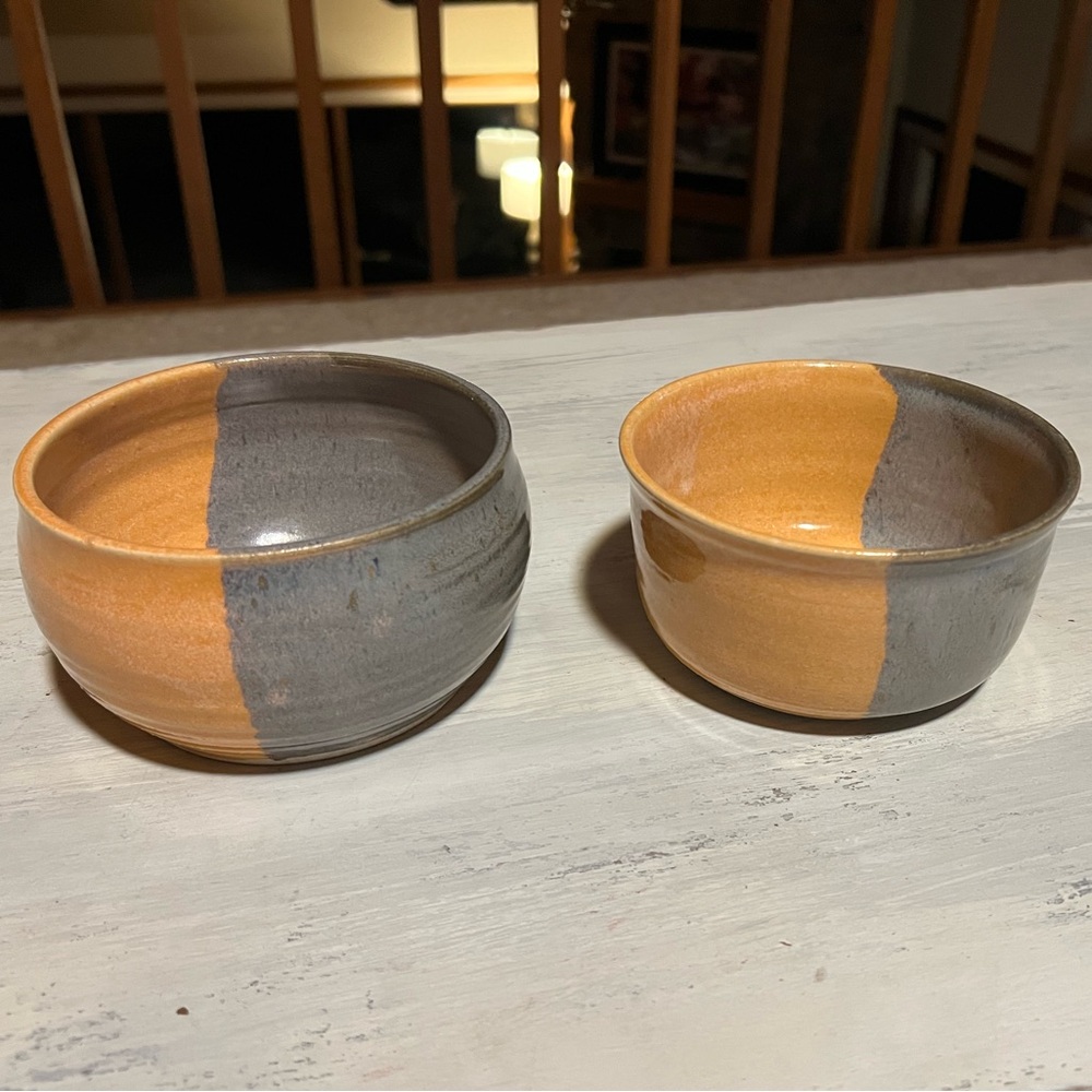 Set of Two Handcrafted Hand Painted Pottery Bowls Purchased in Blue Ridge, Ga.